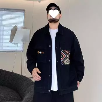 Весна и осень джинсовая куртка большого размера мужская куртка с воротником-стойкой в ретро-американском стиле свободная толстовка больших размеров для толстяков 2XL