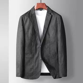 Весна и осень джинсовый синий Microbullet Single West для среднего и молодого возраста легкий роскошный деловой однотонный костюм 175 серый