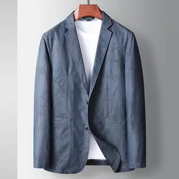 Весна и осень джинсовый синий Microbullet Single West для среднего и молодого возраста легкий роскошный деловой однотонный костюм 175 серый