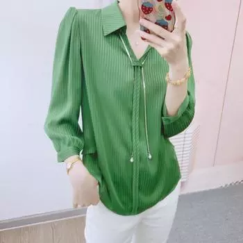 Весна и осень Хан Стиль Бренд Counter Женская мода Корейская версия лацкан с уксусной кислотой пуловер маленькая рубашка XL