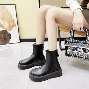 Весна и осень, хит продаж, высококачественная женская обувь, модные однотонные, с круглым носком, на низком каблуке, с молнией сзади, женские короткие сапоги 35