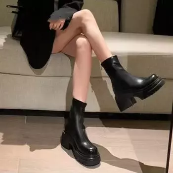 Весна и осень, хит продаж, женская обувь, высокое качество, однотонные, с круглым носком, на низком каблуке, короткие женские модные ботинки 35