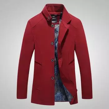 Весна и осень хлопковая куртка из стираного хлопка мужская средняя и длинная ветровка деловая повседневная мужская куртка M красный