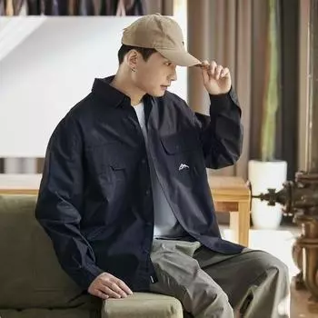 Весна и осень хлопковая рубашка с длинными рукавами рабочая одежда ретро пальто горный повседневный модный бренд Ruan красивая рубашка для мужчин M абрикосовый