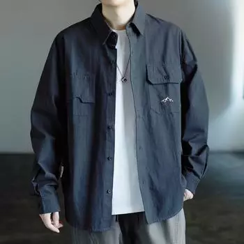 Весна и осень хлопковая рубашка с длинными рукавами рабочая одежда ретро пальто горный повседневный модный бренд Ruan красивая рубашка для мужчин M абрикосовый