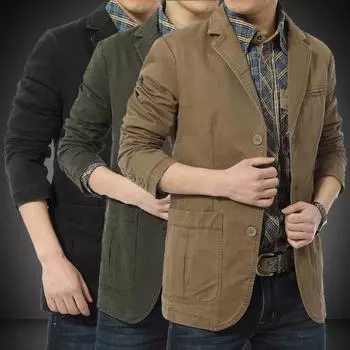 Весна и осень хлопок мужской повседневный пиджак мужской модный пиджак маленький костюм M хаки