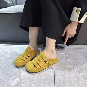 Весна и осень корейская версия повседневных тапочек из рыбьей кости с полой дышащей головкой-мешком Boken женские ретро ленивые педали римские крутые тапочки 35