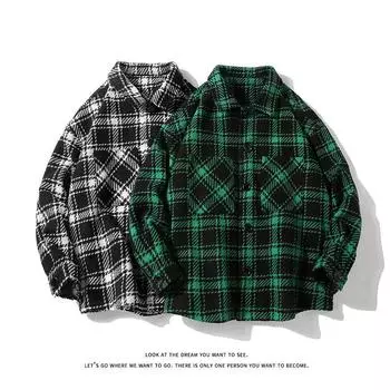 Весна и осень корейский стиль кардиган клетчатая куртка мужская с длинным рукавом универсальный модный брендовый топ мужская новая куртка большого размера для мужчин M