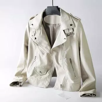 Весна и осень короткая тонкая кожаная куртка в стиле вестерн мотоциклетная одежда модная маленькая куртка S