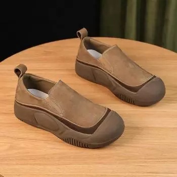 Весна и осень, круглая головка, цветная верхняя одежда, модная женская обувь на плоской подошве, удобная толстая подошва, одинарные туфли для женщин, большие размеры 40 чёрный