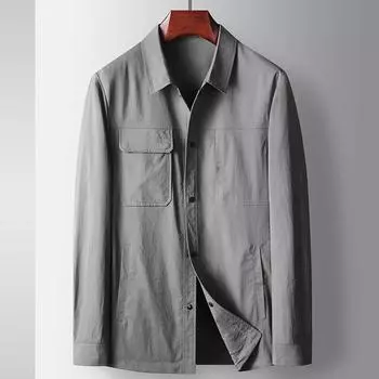 Весна и осень Легкая роскошная рубашка с лацканами Версия для среднего и молодого возраста Легкая роскошная деловая тонкая повседневная куртка 170 серый