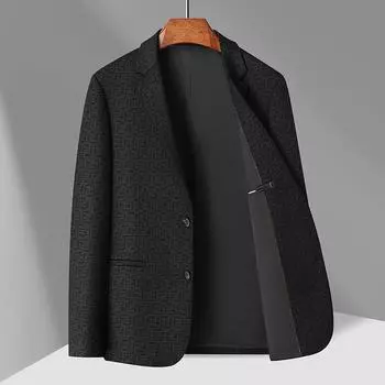 Весна и осень Легкий роскошный деловой костюм для мужчин среднего возраста и молодежи с темным узором, однобортный пиджак, модный пиджак 170 чёрный