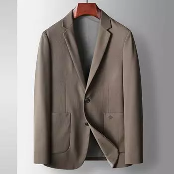 Весна и осень Легкий роскошный деловой пиджак в западном стиле для людей среднего возраста и молодежи, однотонный однобортный пиджак из микроэластичной ткани 170 хаки