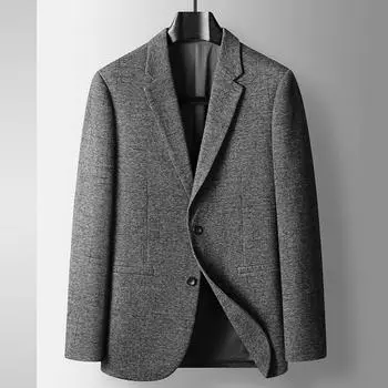 Весна и осень Легкий роскошный деловой трикотажный шерстяной пиджак в западном стиле для среднего и молодого возраста, однотонный пиджак 170 серый