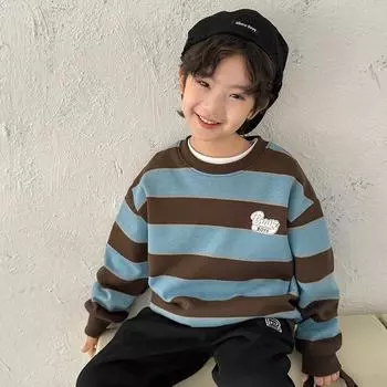 Весна и осень Мальчики Новый Красивый Длинный Рукав Полосатый Свитшот 120cm синий