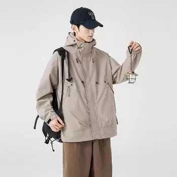 Весна и осень, модные бренды Гонконга, однотонная свободная куртка, мужская ветрозащитная спортивная куртка с капюшоном S