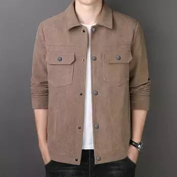Весна и осень Молодежная и мужская куртка среднего возраста Высококачественная простая повседневная тонкая вельветовая куртка с лацканами Мужская куртка M