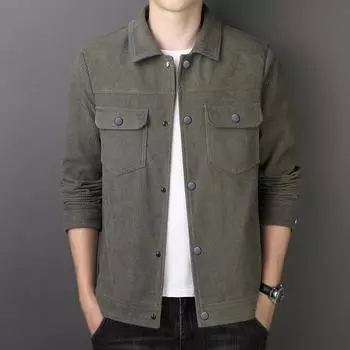 Весна и осень Молодежная и мужская куртка среднего возраста Высококачественная простая повседневная тонкая вельветовая куртка с лацканами Мужская куртка M