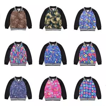 Весна и осень Мужская и Девочки Модная Милая Печать Цветная Куртка Столкновение Детская Сращивание Куртка Детский Кардиган 90cm