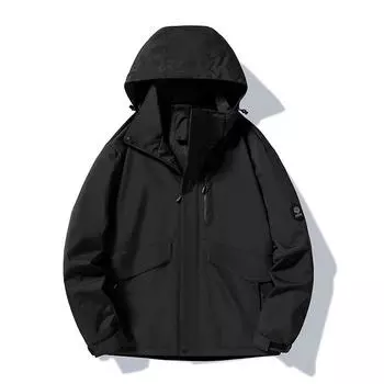 Весна и осень Мужская и женская уличная однослойная ветрозащитная штормовая куртка, можно снять шляпу Досуг штормовая куртка Спорт XS чёрный