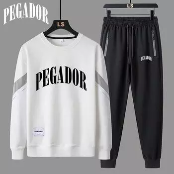 Весна и осень, мужская новая европейская и американская повседневная спортивная одежда, модная толстовка с круглым вырезом для пар, комплект из двух предметов M белый