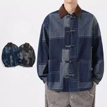Весна и осень мужская новая свободная джинсовая куртка в стиле ретро в китайском стиле M чёрный
