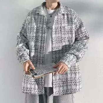 Весна и осень Мужская новая уличная модная куртка Yuppy Handsome Houndstooth M белый