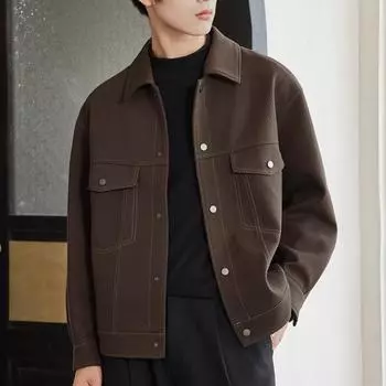 Весна и осень Мужская новая верхняя линия декоративная свободная универсальная повседневная куртка с лацканами M коричневый