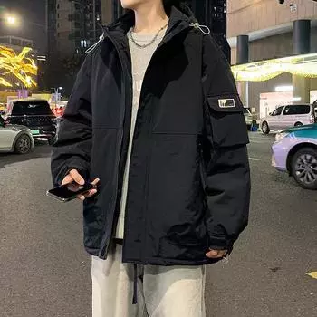 Весна и осень мужская повседневная свободная куртка большого размера с капюшоном 8XL чёрный