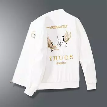 Весна и осень мужская тонкая модная легкая повседневная бейсбольная куртка с вышивкой в китайском стиле M чёрный