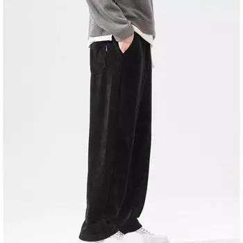 Весна и осень мужские бархатные толстые большие свободные повседневные спортивные брюки модные мужские прямые брюки XXXXXXXXL чёрный