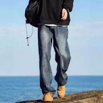 Весна и осень Мужские новые американские джинсы High Street Loose Casual Straight M синий