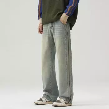 Весна и осень Мужские новые американские ретро-состаренные свободные прямые повседневные брюки S синий