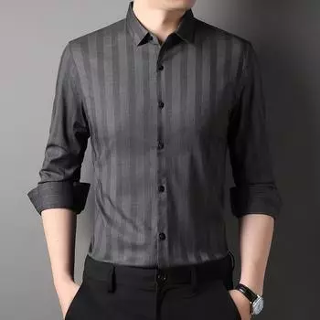 Весна и осень Мужские новые модные рубашки с длинным рукавом для мужчин Повседневные полосатые мужские рубашки M