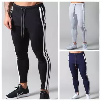 Весна и осень мужские повседневные брюки 2024 новый тренд корейская версия черно-белые полоски облегающие леггинсы тренд с зауженными ступнями M
