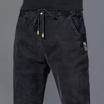 Весна и осень мужские повседневные однотонные джинсы с эластичной резинкой на талии XS серый