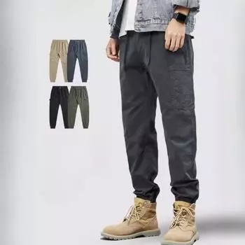 Весна и осень Мужские Простые Ретро Повседневные Уличные Стираные Инструментальные Брюки Функциональные Модные Персонализированные Брюки Карго 27 серый