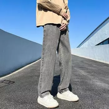 Весна и осень мужские тонкие свободные широкие брюки в стиле Гонконга High Street прямые длинные брюки размера плюс XXXL чёрный