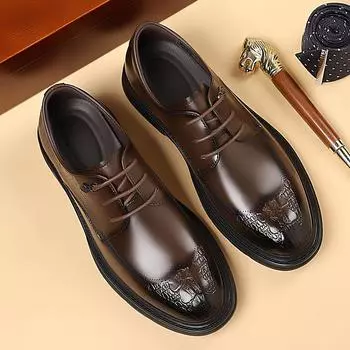 Весна и осень Мужские удобные деловые британские повседневные кожаные туфли Классические мужские корейские модные туфли на шнуровке Маленькие кожаные туфли 38 чёрный