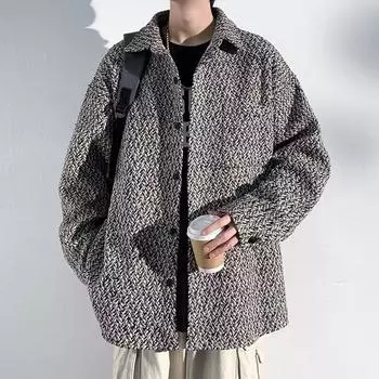 Весна и осень мужское новое ретро пальто из грубой шерсти свободного покроя M серый