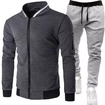 Весна и осень мужской кардиган большого размера с воротником-молнией, свитер, куртка + повседневные брюки, бейсбольная форма, спортивный комплект из двух предметов 3XL