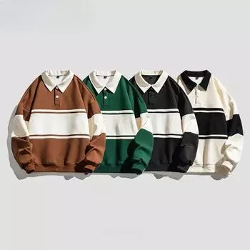 Весна и осень Мужской новый американский стиль ретро свободный поло свитер M чёрный
