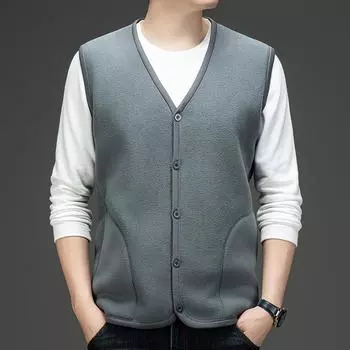 Весна и осень мужской новый флисовый бархатный жилет средний возраст свободный папа мужской нижняя рубашка топ M