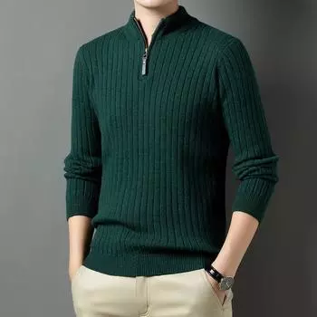 Весна и осень мужской полуводолазка на молнии тонкий однотонный топ повседневный простой городской M чёрный