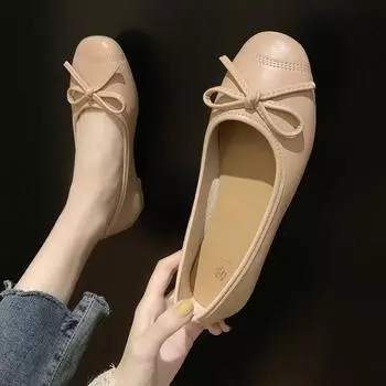 Весна и осень нежные балетки с неглубоким вырезом, туфли-бини на плоской подошве, женская обувь, туфли на мягкой подошве 35 жёлтый