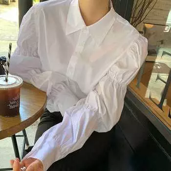 Весна и осень Новая белая рубашка женская с французскими лацканами и длинными рукавами блузка осень XS белый