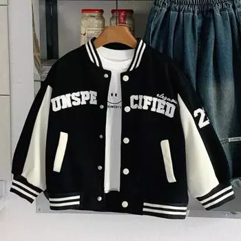 Весна и осень Новая детская бейсбольная форма с цветными блоками Однобортная куртка 90cm чёрный