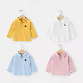 Весна и осень, новая детская хлопковая рубашка поло с длинным рукавом 73cm белый