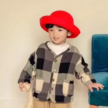 Весна и осень Новая детская куртка в клетку в стиле ретро 90cm хаки