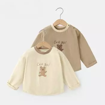 Весна и осень, новая детская повседневная универсальная базовая футболка с длинными рукавами 73cm абрикосовый